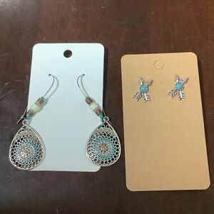 Silver and Turquoise Earrings Set
